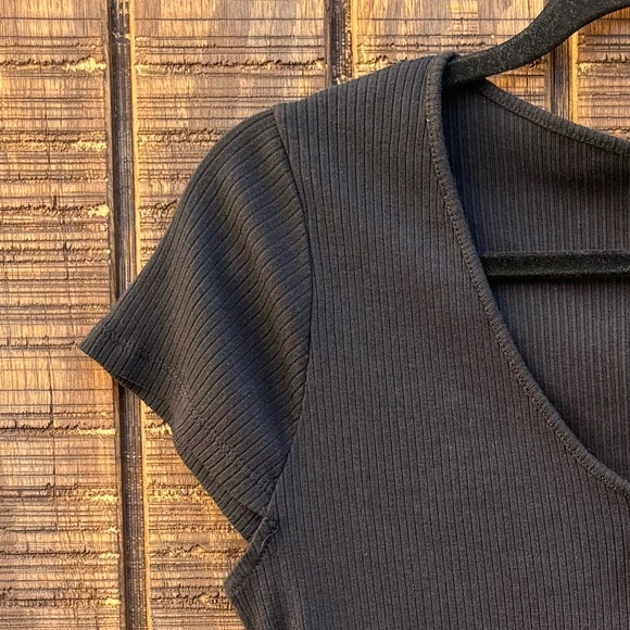 NWTS Madewell Ribbed Black Tie Bow Short Sleeve - Picture 9 of 14